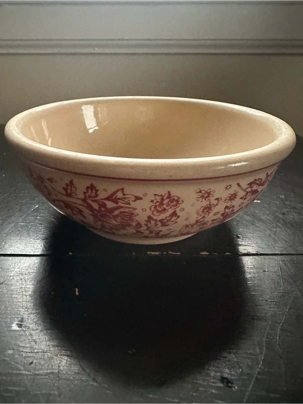 Vintage Buffalo China Cafe Au Lait Bowl Pink Red Transferware Floral 6